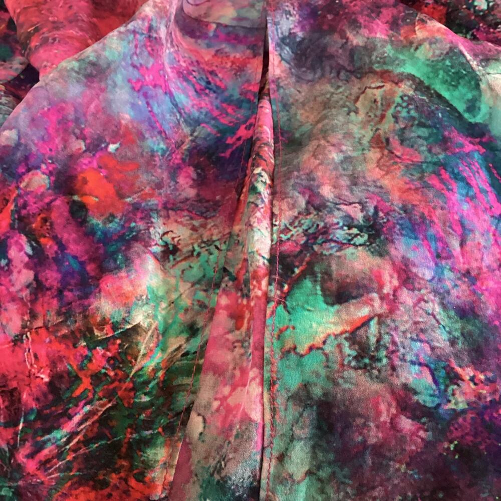 Amanda Uprichard Pink Green Watercolor Satin Fit and Flare Dress XS - Picture 9 of 9